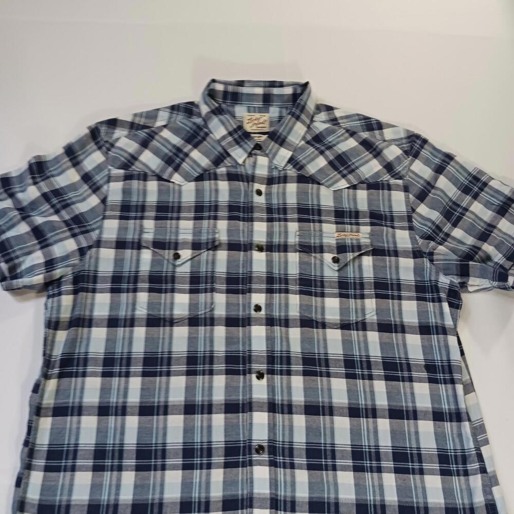 Lucky Brand Sportswear Men's Western Pearl Snap Button Up Blue Plaid Shirt Sz L - Picture 11 of 16